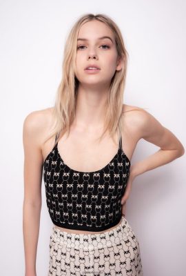 Top | Pinko Love Birds Monogram top BLACK/CREAM FTB64L442 Pinko Dress Uk