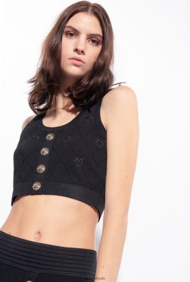 Top | Pinko Monogram jacquard crop top LIMO BLACK FTB64L364 Pinko Dress Uk
