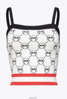 Top | Pinko Monogram jacquard crop top MULT. WHITE/BLACK/RED FTB64L420 Pinko Bags Uk