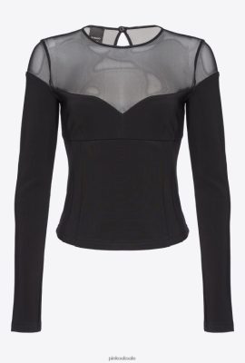 Top | Pinko Neoprene and tulle top LIMO BLACK FTB64L473 Pinko Uk