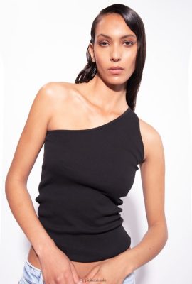 Top | Pinko One-shoulder top with embroidery LIMO BLACK FTB64L470 Pinko Uk
