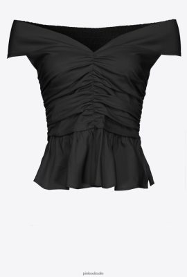 Top | Pinko Open-shoulder poplin top LIMO BLACK FTB64L360 Pinko Bags Uk