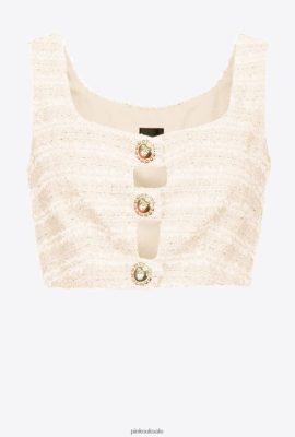 Top | Pinko Patterned tweed crop top PINK SMOKE WHITE FTB64L322 Pinko Dress Uk