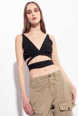 Top | Pinko Rib-knit bralette LIMO BLACK FTB64L376 Pinko Dress Uk