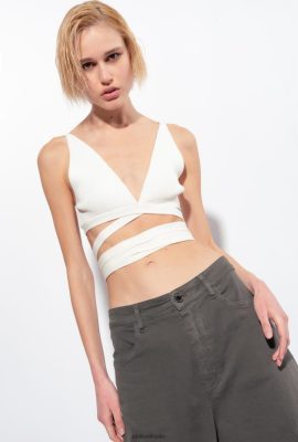 Top | Pinko Rib-knit bralette SILK WHITE FTB64L378 Pinko Bags Uk