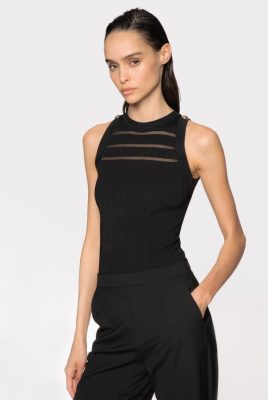 Top | Pinko Ribbed top with sheer details LIMO BLACK FTB64L431 Pinko Uk