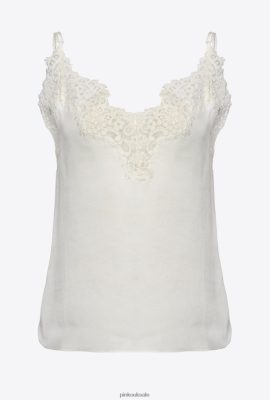 Top | Pinko Satin and lace top CLOUD WHITE FTB64L479 Pinko Uk