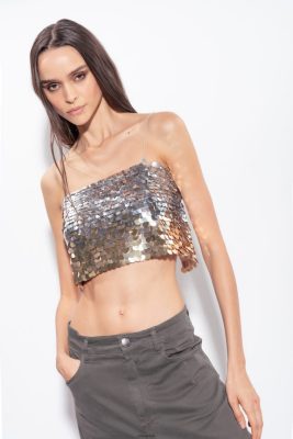 Top | Pinko Sequinned crop top with fade effect GOLD/SILVER FTB64L317 Pinko Uk