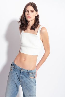 Top | Pinko Stretch linen crop top CLOUD WHITE FTB64L448 Pinko Dress Uk