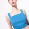 Top | Pinko Stretch linen crop top DIRECTOR BLUE FTB64L449 Pinko Uk