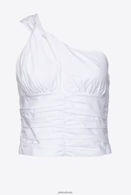 Top | Pinko Stretch poplin one-shoulder top BRIGHT WHITE FTB64L391 Pinko Dress Uk