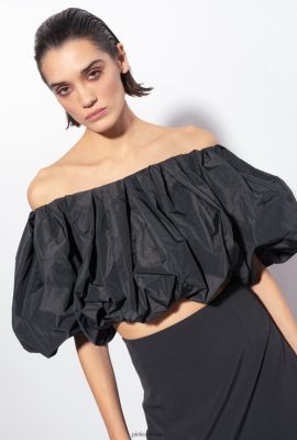Top | Pinko Taffeta crop top LIMO BLACK FTB64L394 Pinko Dress Uk