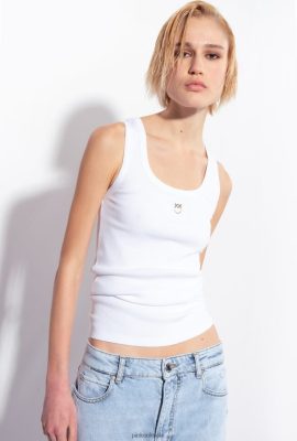 Top | Pinko Tank top with Love Bird embroidery BRIGHT WHITE FTB64L374 Pinko Uk