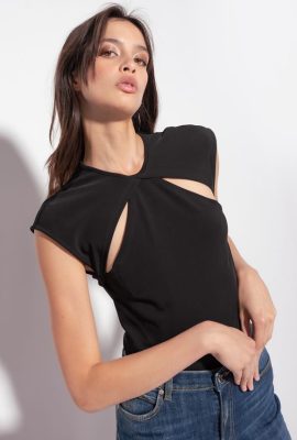 Top | Pinko Top with cut-out LIMO BLACK FTB64L441 Pinko Bags Uk
