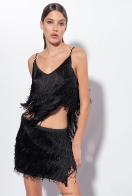 Top | Pinko Top with fine fringing LIMO BLACK FTB64L460 Pinko Dress Uk