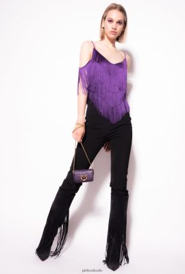 Top | Pinko Top with fine fringing VIOLA PURPLE FTB64L459 Pinko Bags Uk