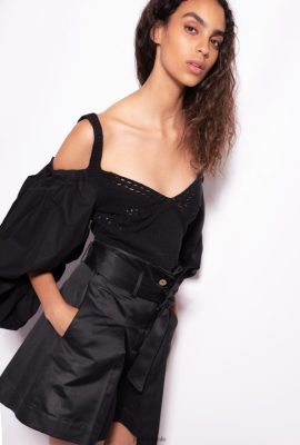 Top | Pinko Tricot and poplin top LIMO BLACK FTB64L440 Pinko Uk