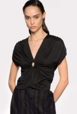 Top | Pinko Wrap top with cut-out LIMO BLACK FTB64L465 Pinko Bags Uk